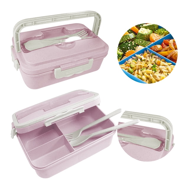 2 Loncheras De 3 Compartimentos Y Juego de Cubiertos, Tenedor Y Cuchara. Contenedor De Alimentos Antiderrames