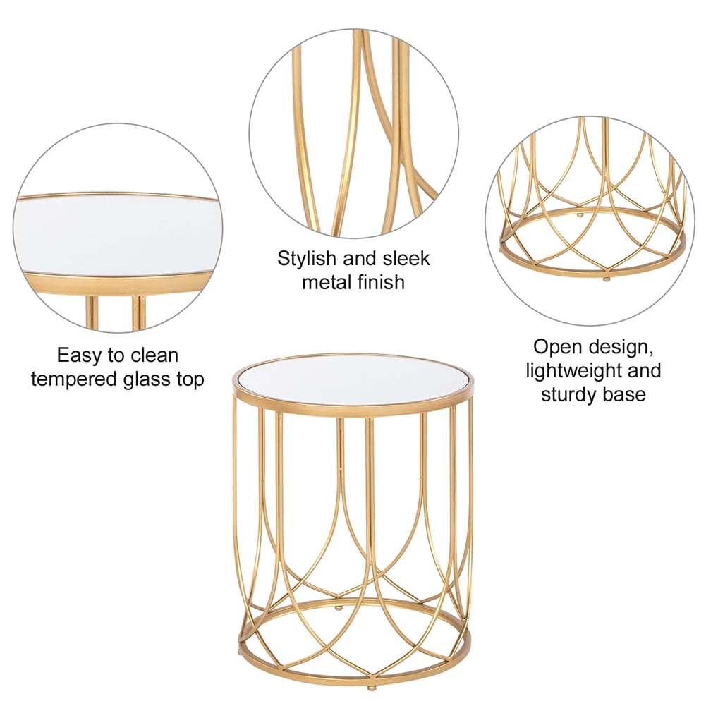 Private Jungle 2 PCS FCH End Table Side Table Glass Top Metal Frame Geo Eyelet Pattern Accent Table Golden Private Jungle 2 PCS FCH End Table Side Table Glass Top Metal Frame Geo Eyelet Pattern Accent Table Golden