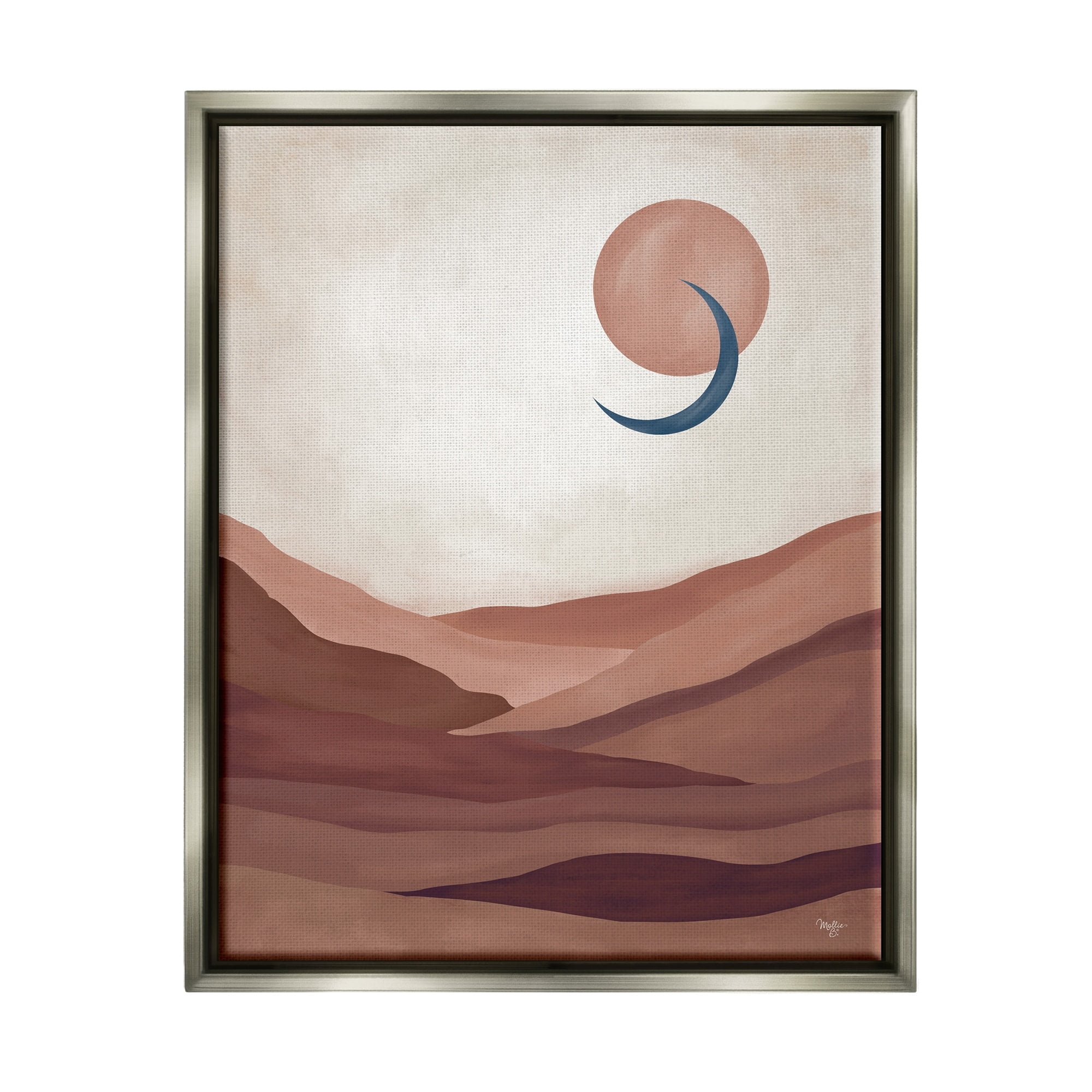Stupell Industries Abstract Desert Dunes Sun Moon Overlapping Shapes Painting Luster Gray Floating Framed Canvas Print Wall Art, Design by Mollie B.
