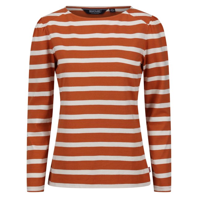 Regatta - Camiseta Federica de Rayas de Manga Larga para Mujer (Cobre Quemado, Vainilla Claro)