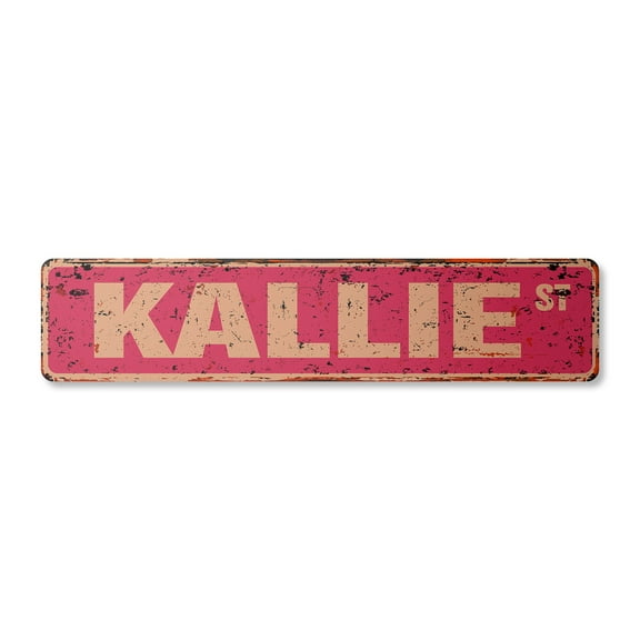 KALLIE Vintage Aluminum Street Sign Childrens Name Room Metal Sign rustic metal tin | Indoor/Outdoor | 18" Wide