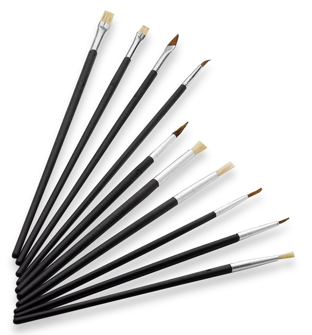 Detail Paint Brushes Value Set W/ Wooden Handles 10 Pack for Any