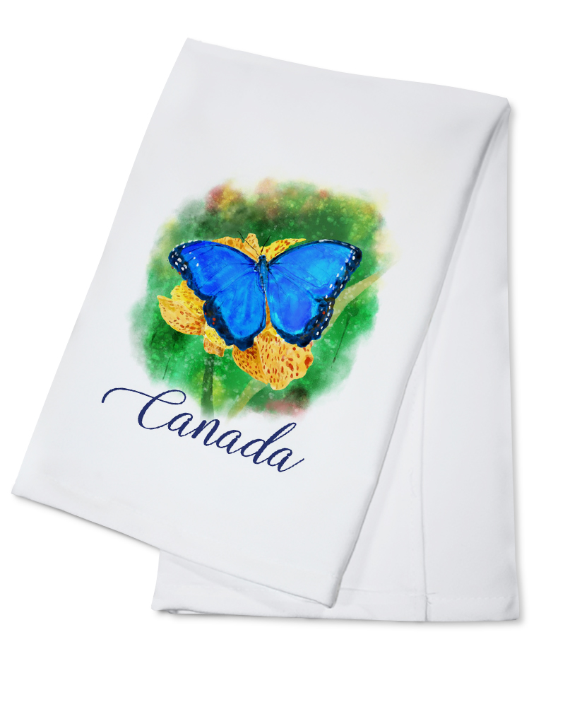 Canada, Blue Morpho Butterfly, Watercolor (100 Cotton Tea Towel
