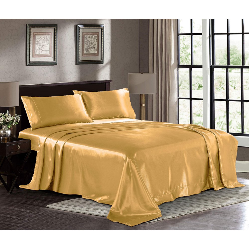 Satin Sheets Queen [4Piece, Gold] Hotel Luxury Silky Bed Sheets