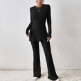 thumbnail image 4 of Ensemble haut à col rond et pantalon large pour femme - Costumes simples et amples pour la maison (negro XL), 4 of 9