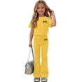 thumbnail image 2 of akafmk Fashion Girls Summer Outfits Round Neck Short Sleeve Tshirts Flare Pants Casual Outdoor Vacation Matching Sets 5-15 Years, 2 of 7