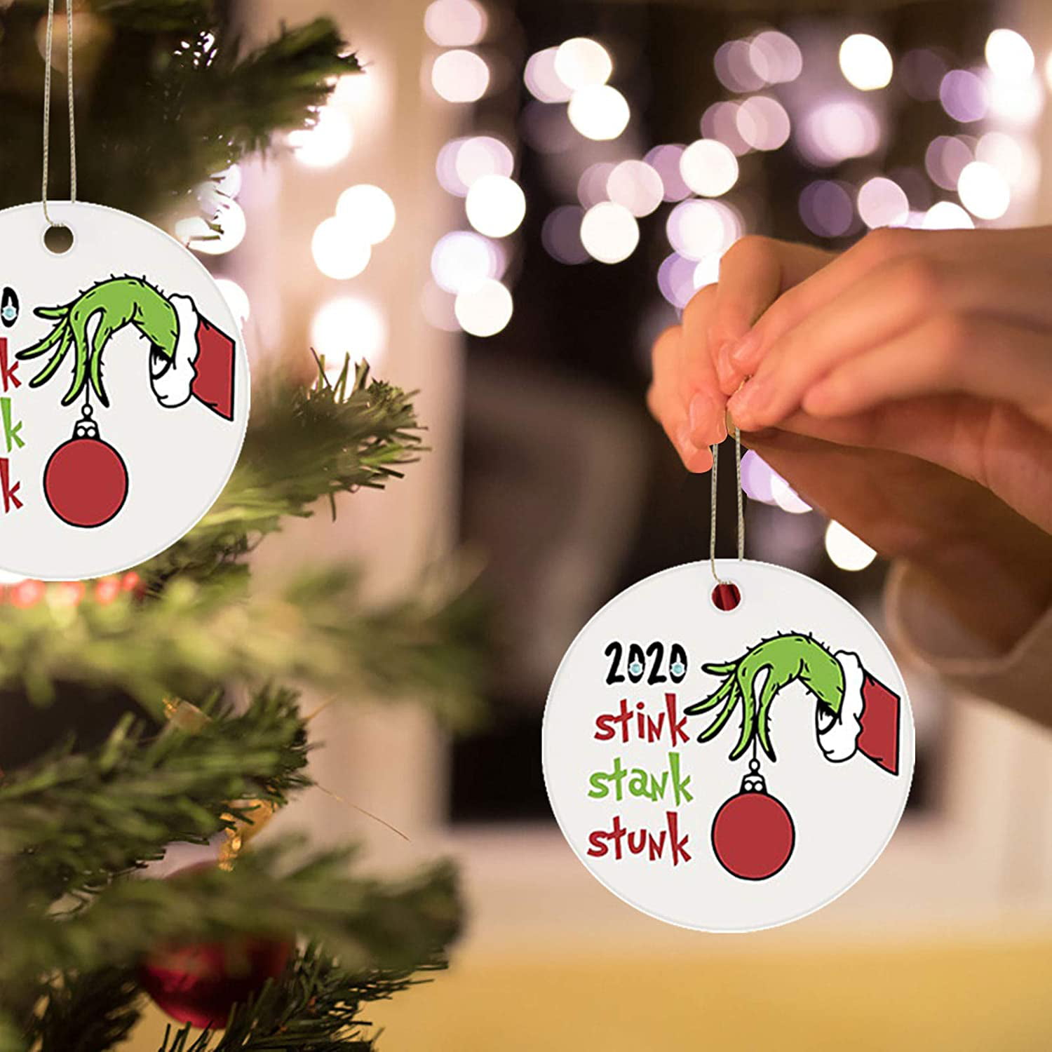 Mr. and Mrs. E Christmas Tree Decorations Hanging Pendant 2021 Grinch Hand Christmas Ornament,Unique Stink Stank Stunk Grinch Ornaments for Christmas Tree Decor