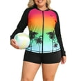 thumbnail image 1 of Charmo Womens Plus Size Long Sleeve Rash Guard Top Zipper Sufing Swim Shirt, 1 of 4