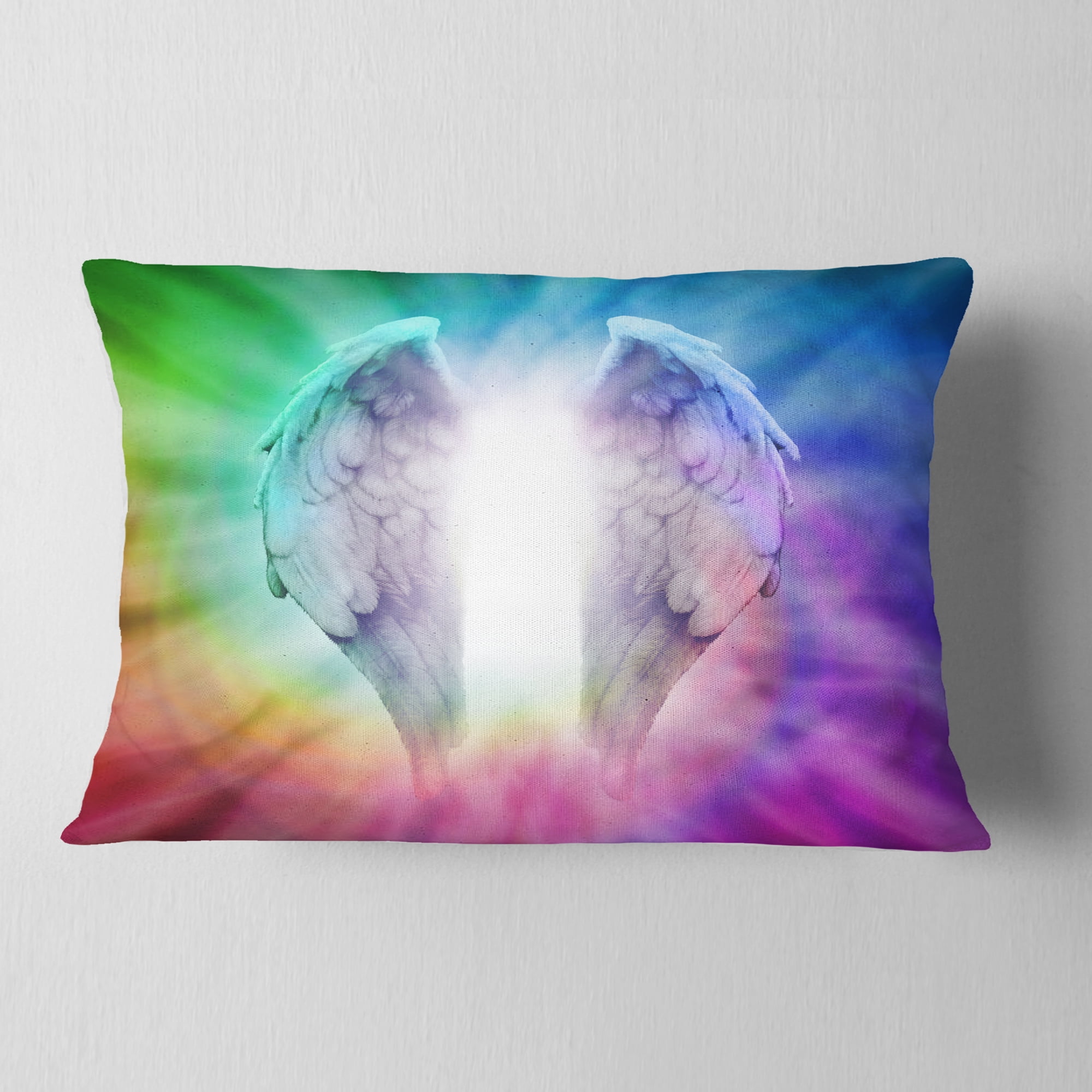 Designart Angel Wings on Rainbow Background - Abstract Throw Pillow - 12x20