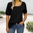 thumbnail image 3 of Womens Square Neck Tops Puff Short Sleeve Cotton Tshirts Summer Solid Color Tunic Tees Cute Tops, 3 of 4