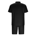 thumbnail image 5 of Stamzod Mens Vacation Outfits Solid Color Turndown Short Sleeve Shirts and Casual Shorts Set Plus Size Summer Sweatsuits for Men Black C XXL, 5 of 6
