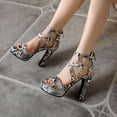 thumbnail image 3 of Rokment Platform High Heels Dressy Sandals for Women Ladies 2026 Summer Fashion Sexy Faux Snakeskin Leather Stiletto Heeled Strappy Dress Sandals with Back Zipper Light Gray Size 9.5, 3 of 5