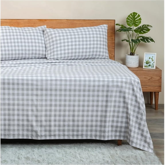 RUVANTI Flannel Sheets Twin Size - GOTS Certified 100% Organic Cotton, 3 Piece Warm, Soft & Breathable Set, Deep Pocket Snug Fit, Double Brushed Cozy All Season Bedding, Open Gingham