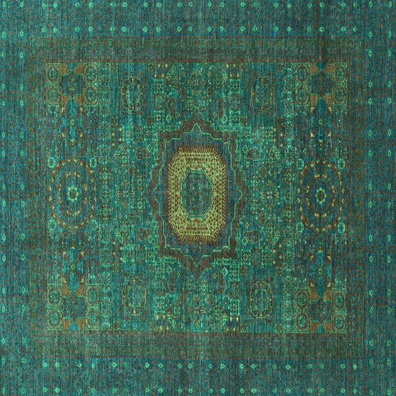 Ahgly Company Machine Washable Indoor Square Oriental Turquoise Blue Modern Area Rugs, 5' Square