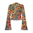 thumbnail image 7 of SCRAWLGOD Hibiscus Flower Women Bell Sleeve Tops Size L 70's Flowy Long Sleeve Tops Aesthetic Flare Sleeve Blouse Mock Neck Crop Tops for Women Ladies, 7 of 7