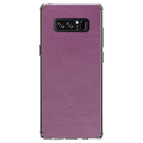 DistinctInk Clear Shockproof Hybrid Case for Samsung Galaxy Note 8 - TPU Bumper, Acrylic Back, Tempered Glass Screen Protector - Purple Faux Leather Print Design - Printed Leather Image