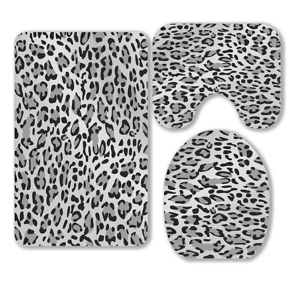 ECZJNT Leopard Print Pattern Gray Scale 3 Piece Bathroom Rugs Set Bath