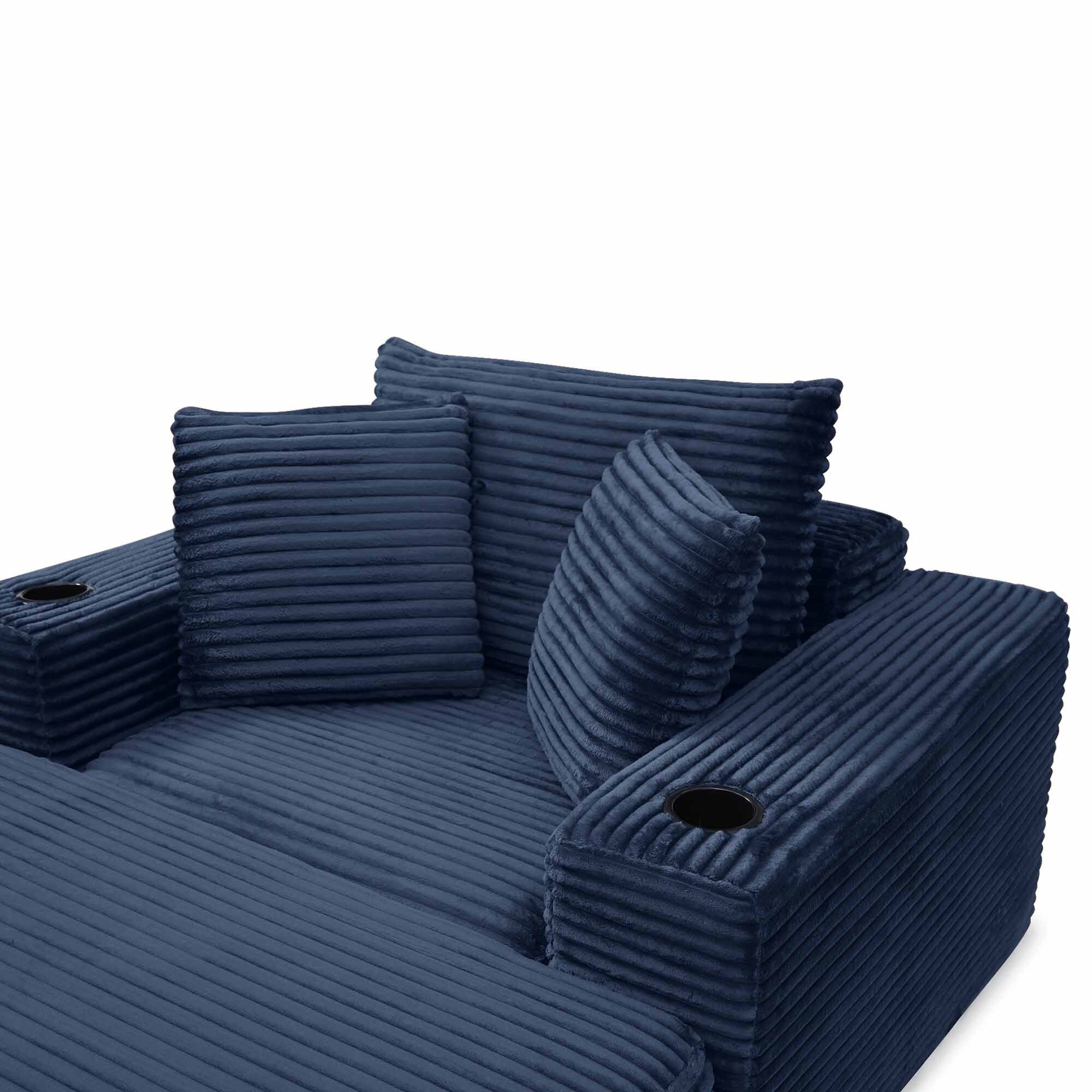 Lunale Boneless Chaise Lounge Chair with Ottoman, 52" Oversized 3-in-1 Convertible Sofa Chair for Living Room, Blue Corduroy