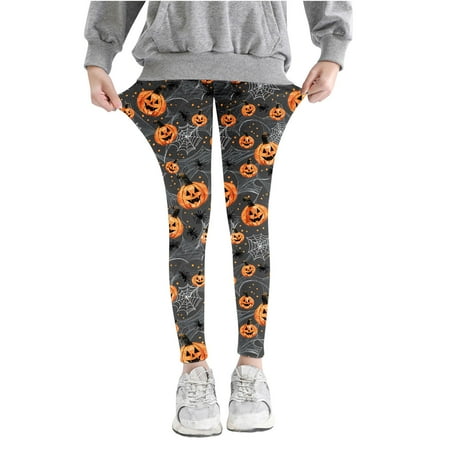 

Alkepwun Kids Girls Halloween Leggings Soft Comfortable Under Dress Leggings Hallloween Pumpkin Ghost Bat Spider Web Printed Tights Ankle Length Leggings for Kids 3-7T