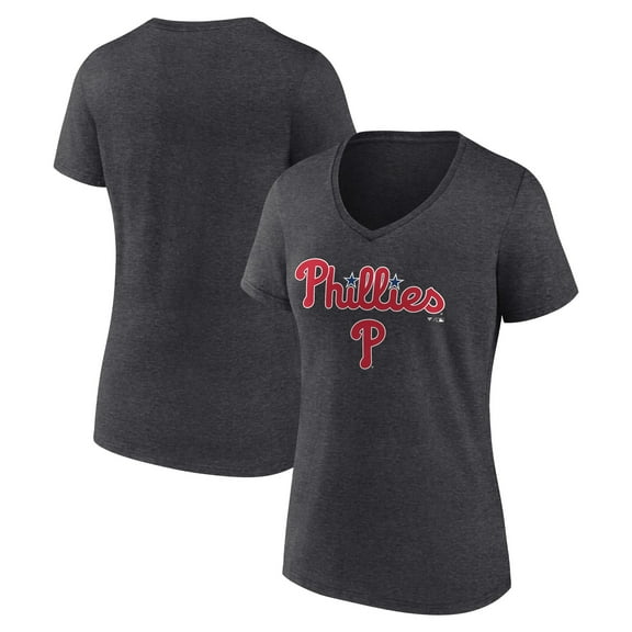 Women's Charcoal Philadelphia Phillies Team Lockup V-Neck T-Shirt