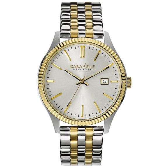 Mens Stainless Steel Case and Bracelet White Dial Two-tone Watch - 45B129