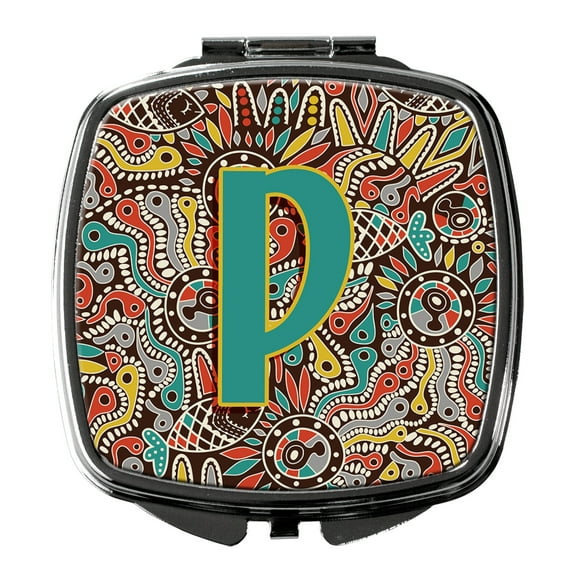 Letter P Retro Tribal Alphabet Initial Compact Mirror
