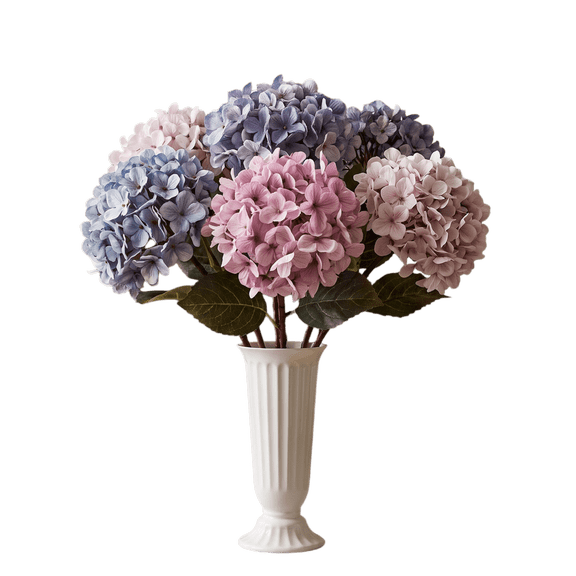 Artificial Hydrangea Flowers with Faux-Ceramic Vase Set for Table & Desk Decor(9 pcs)