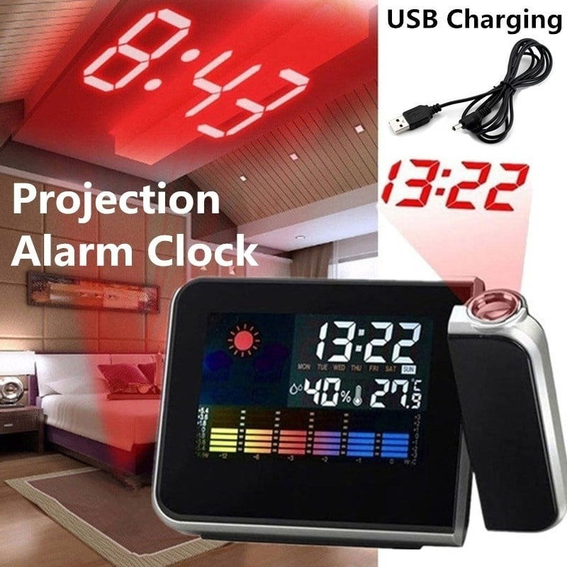 USB Alarm Clock LED Wall/Ceiling Project LCD Digital Voice Talking Temperature 