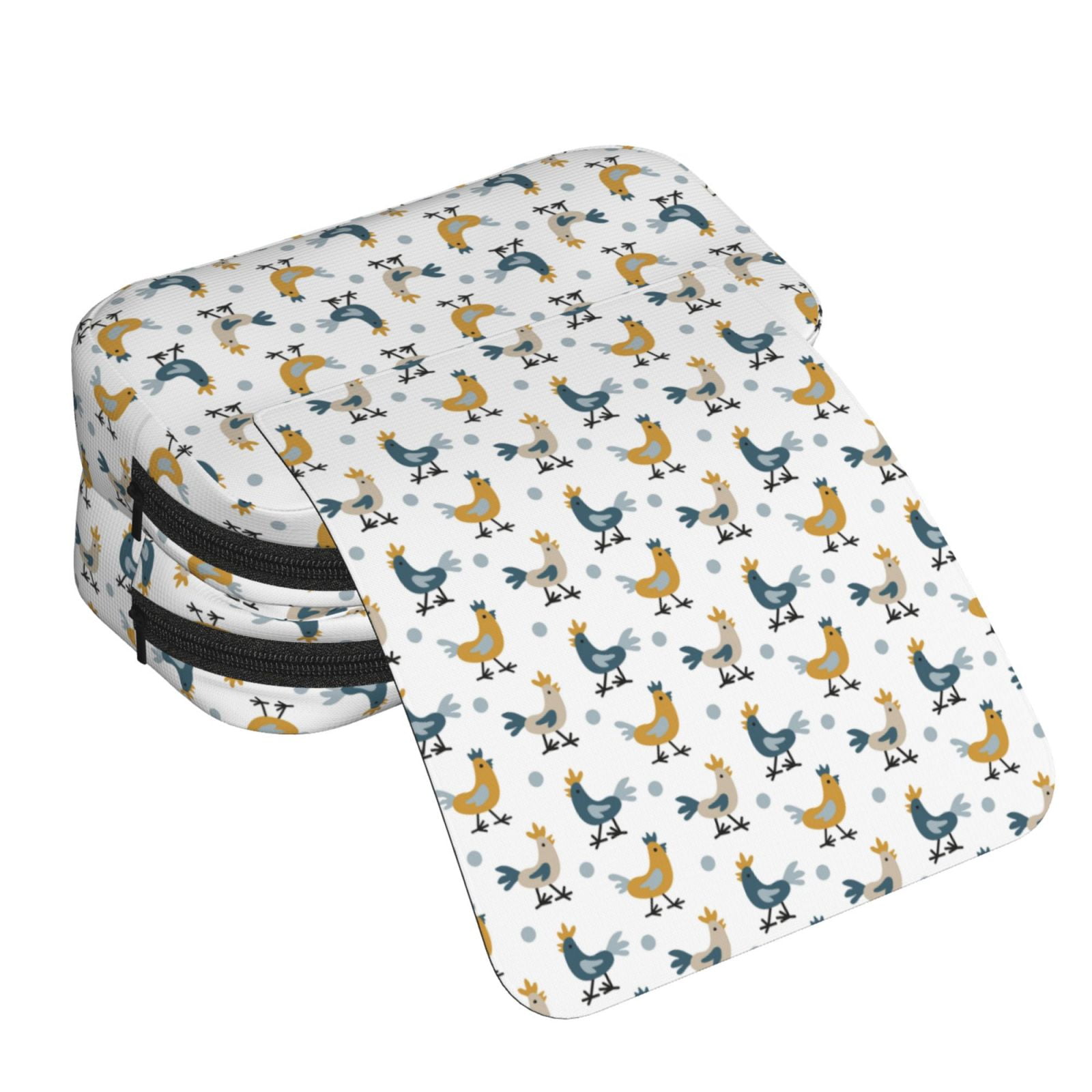 Rateoe Farm Roosters Pattern Double Clamshell Pen Case, Storage Organizer with Two Zipper Compartments– Holds Up to 50 Pencils & Pens