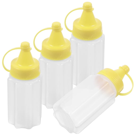 Raindrops Yellow PP Condiment Squeeze Bottles for Storage Ideal for Sauces and Dressings Set of 4