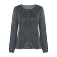 thumbnail image 4 of Long Sleeve Shirts for Women Fall New Women's Long-Sleeved Round Neck Casual Pleated Solid Color Tops Style B-9 Gray M, 4 of 9