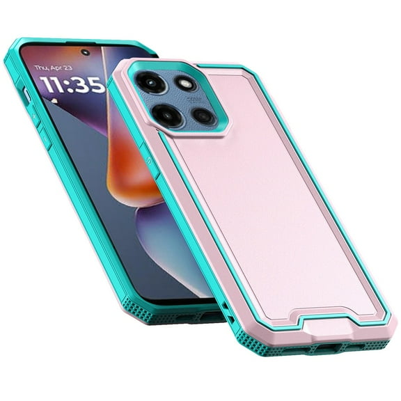 For Motorola Moto G 5G /Moto G 2025 Tough Modern Fused Hybrid Armor Hard PC TPU Rubber Shockproof Drop Protection Impact Cover, XPM Phone Case [Pink Teal]