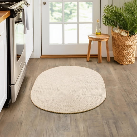 Super Area Rugs Beige Braided Rug Country Kitchen Sink Braided Rugs - Durable Primitive Rug - Oval 2' X 3'