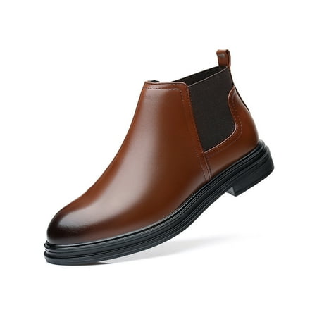 

Eloshman Men Anti Slip Pull On Booties Office Casual Elastic Dress Bootie Breathable Pointed Toe Brown 6