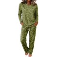 thumbnail image 4 of Pajamas For Women Leopard Print Loungewear Set Crew Neck Long Sleeve Top And Drawstring Wide Leg Pants Two Piece Pajama Set, 4 of 6