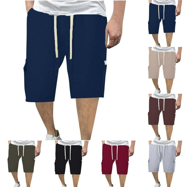 Hurxie Deals Mens Drawstring Casual Shorts with Pocket Solid Color Athletic Short Pants Coffee,M