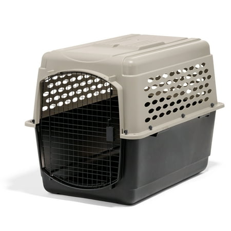 Petmate Vari Large Plastic Portable Dog Kennel Airline Friendly Pet Carrier, 40" for Pets 70-90 lb, Taupe/Black