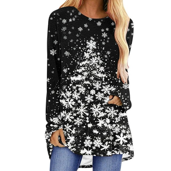 Winter Saving Talove Long Sleeve Shirts for Women Graphic Printed Sweatshirt Women Fall Clothes Pullover T Shirts Womens Tops Trendy Christmas Shirts