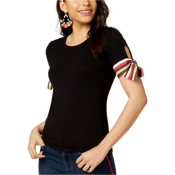 maison Jules Camiseta básica con lazo a rayas para mujer, negro, grande maison Jules Camiseta básica