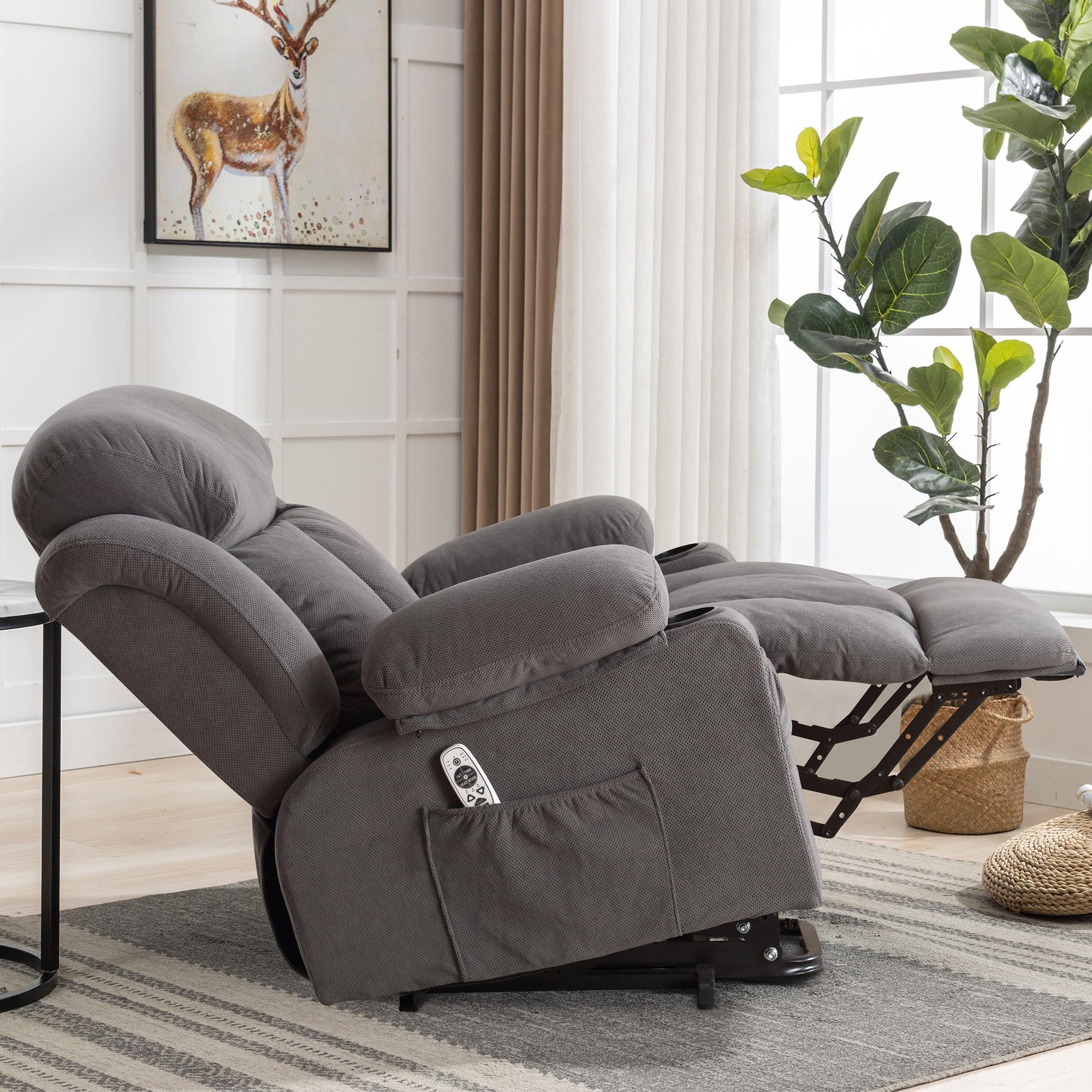 Power Lift Recliner Chairs with Massage and Heat, UHOMEPRO Electric Fabric Recliner Chair for Elderly, Living Room Furniture with USB Charge Port, 2 Cup Holders, and Side Pocket, Gray