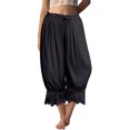 thumbnail image 3 of Yungyresw Women's Casual Bloomer Pants Ruffled Lace Trim Drawstring Lounge Pants Wide Leg Harem Pants Women With Pockets Black L, 3 of 7