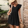 thumbnail image 5 of Dvprdro V Neck Short Flared Sleeve Ruffle Hem Loose A Line Mini Dress for Women Summer Beach Casual Solid, 5 of 7