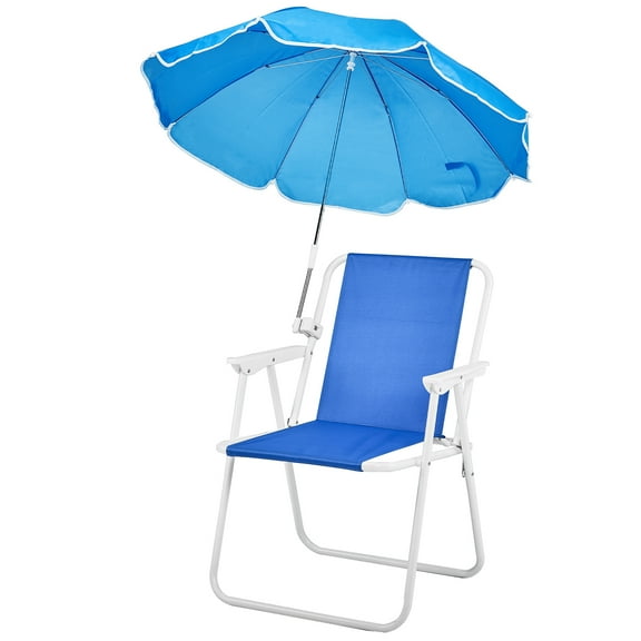 Folding Beach Chair with Umbrella for Adults, Lightweight Porable Camping Chair with 265lbs Capacity for Travel Picnic Concert & Outdoor Activities, Blue