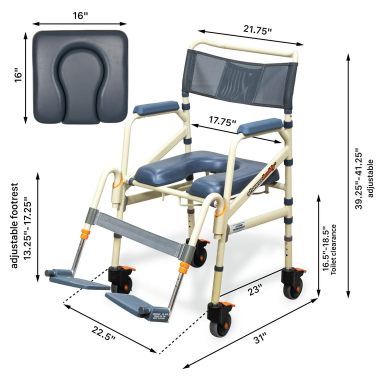 SB7e Lightweight Aluminum Folding Rolling Shower Chair Great for Travel