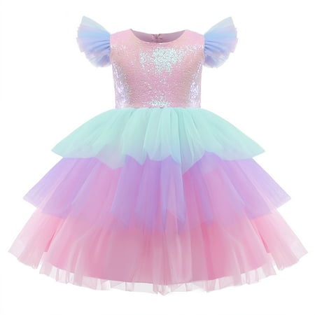 

LYMAYTER Toddler Girls Princess Dresses Baby Girls Gradient Rainbow Princess Dresses for Wedding Party Dresses Sized 2-6T
