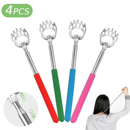 TSV 4pcs Extendable Back Scratcher, Stainless Steel Telescopic Rod, Telescoping Bear Claw Hand Scratcher