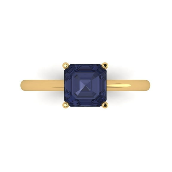 Solitaire Engagement Ring for Women - 1.5ct Simulated Blue Sapphire in 14K Yellow Gold Promise Ring