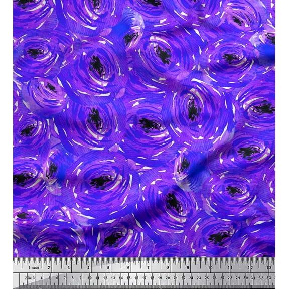 Soimoi Blue Cotton Duck Fabric Watercolor Floral Printed Fabric 1 Yard 42 Inch Wide