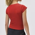 thumbnail image 3 of Women Button Down Ribbed Short Sleeve Shirts Fitted Knit Cropped Cardigan Sweaters Red M, 3 of 3