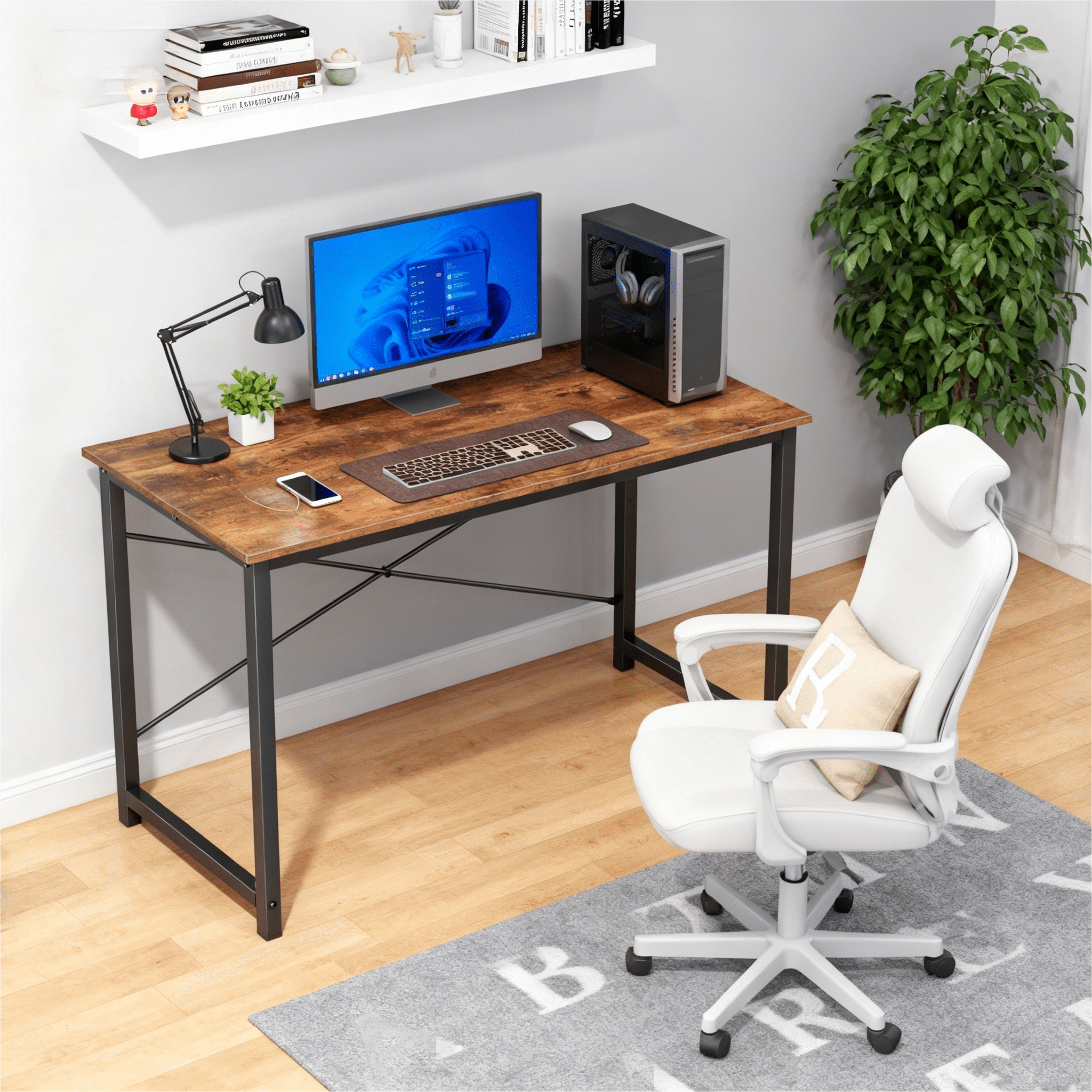 CONCETTA 40in Computer Office Desk, Writing Table for Small Spaces, Modern Style Home Office Desk, Rust Brown